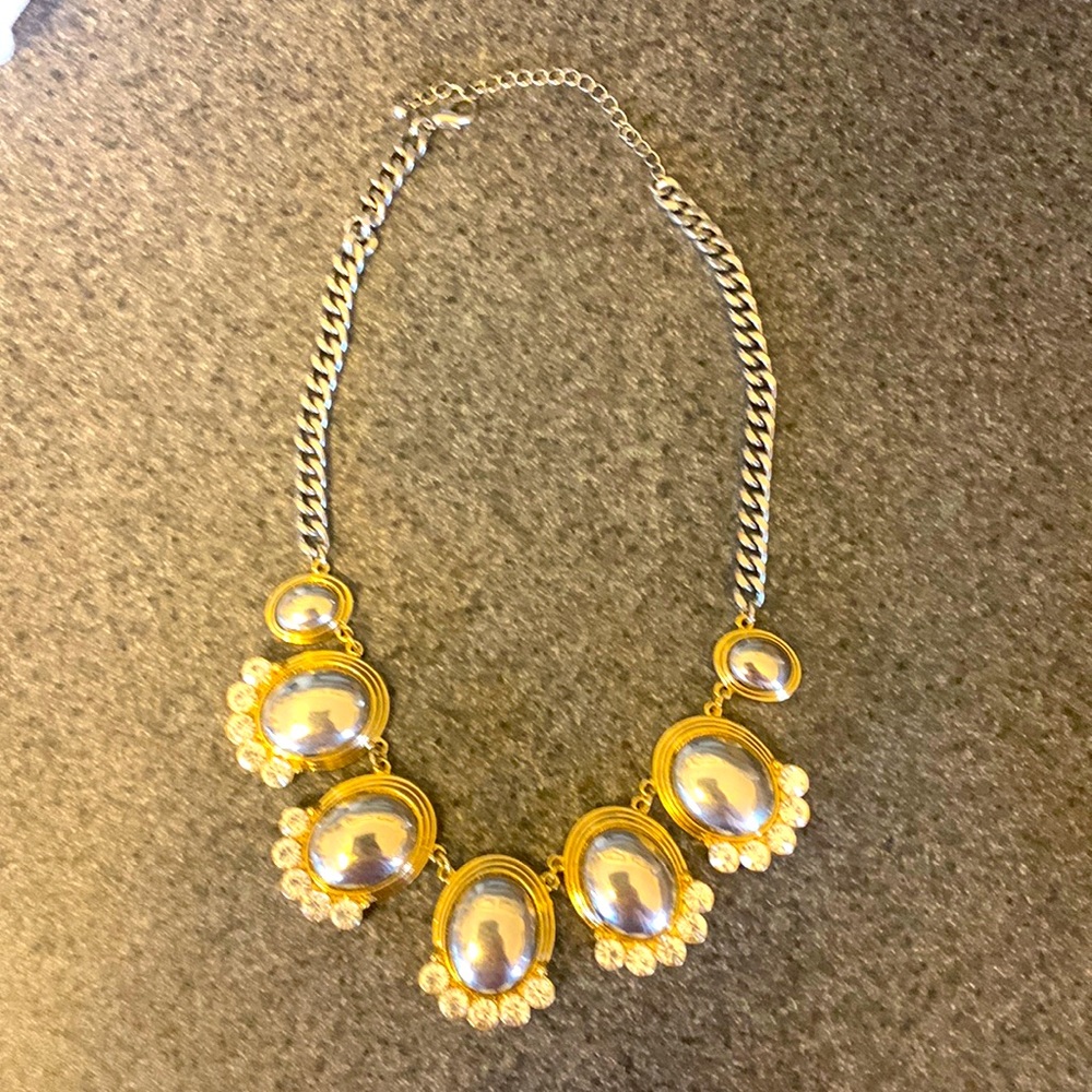 Beautiful silver with gold and cubic zirconia accents statement necklace